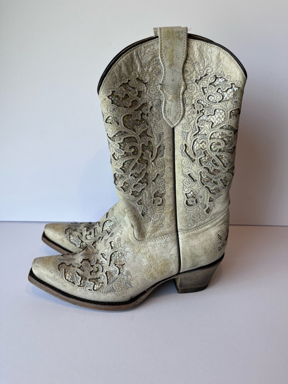 Corral White Glitter Inlay Cowgirl Western Boots